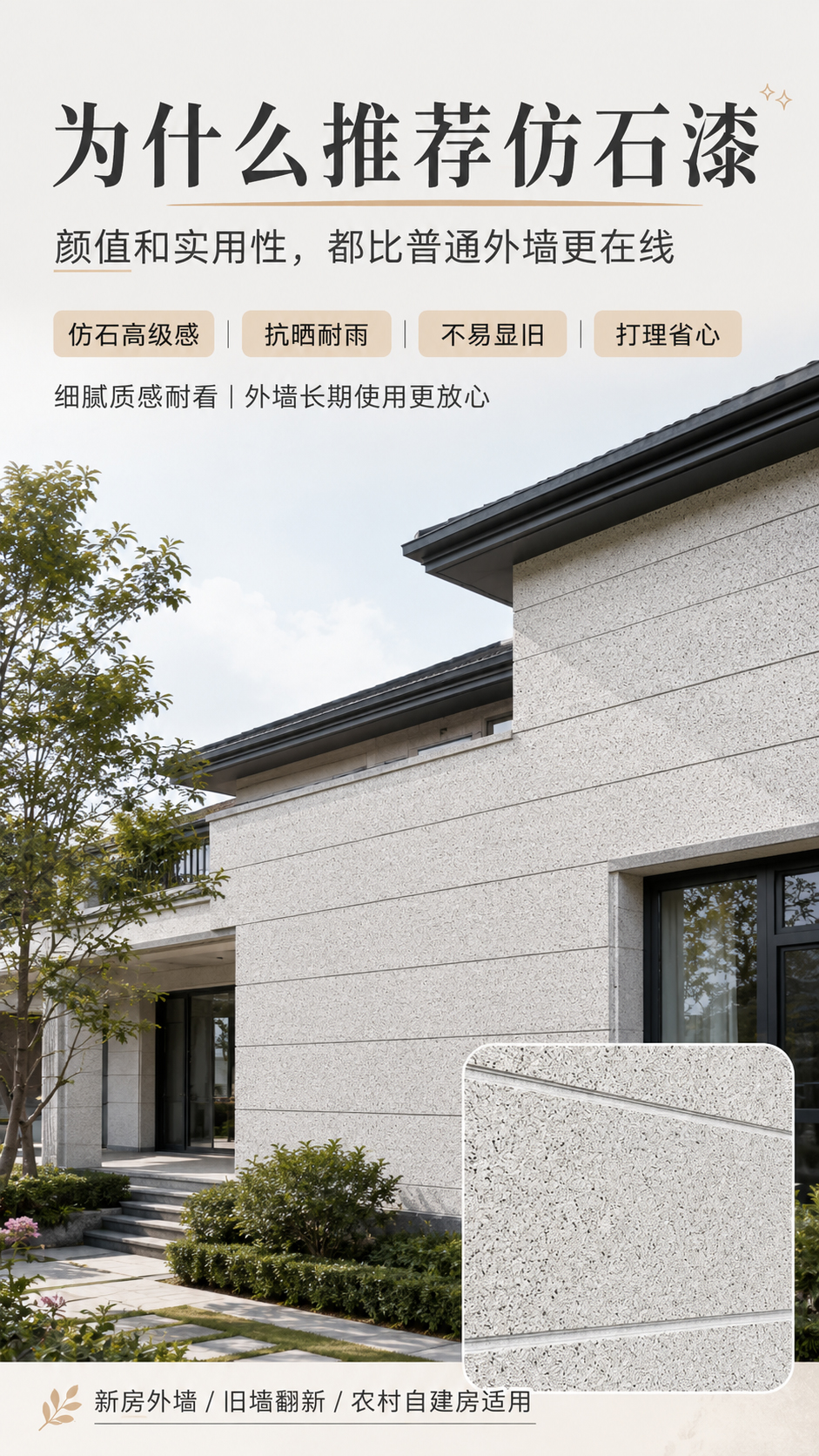 水包砂仿石漆施工效果-旧墙焕新